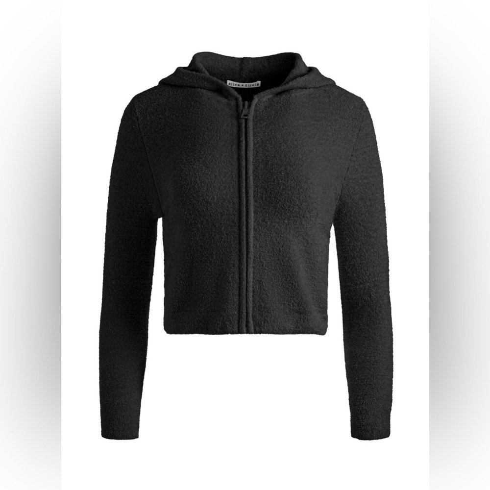 Alice + Olivia Women’s Lidell Cropped Fuzzy Full Zip Hoodie Black Size XS